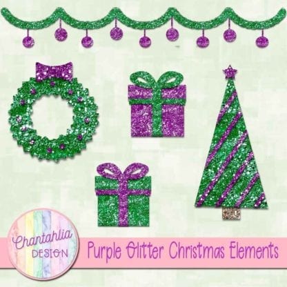 purple glitter christmas elements