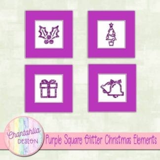 purple square glitter christmas elements