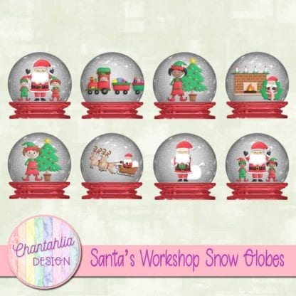 free santa's workshop snow globes clip art