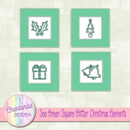 sea green square glitter christmas elements