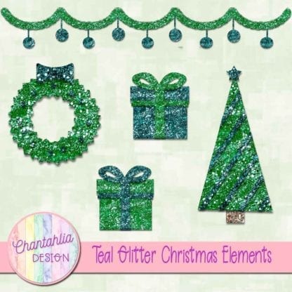 teal glitter christmas elements
