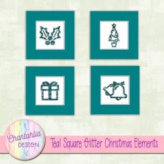 teal square glitter christmas elements