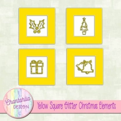 yellow square glitter christmas elements