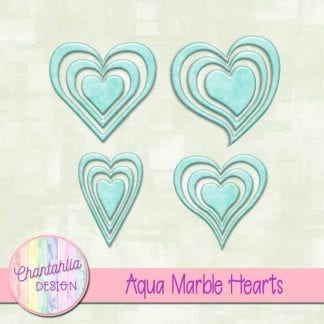 free aqua marble hearts scrapbook elements