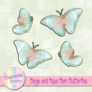 Free butterflies in a beige and aqua gem style