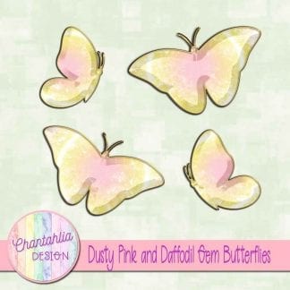 Free butterflies in a pink and daffodil gem style