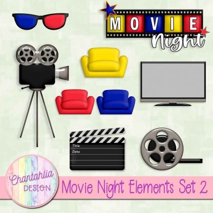 free scrapbook design elements in a movie night theme