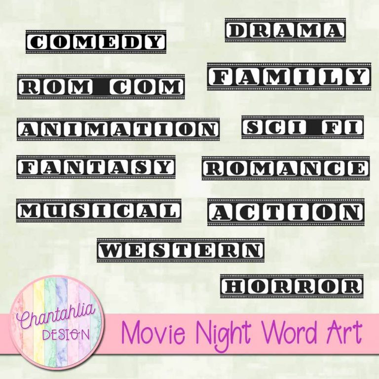 Free Movie Night Word Art for Digital Scrapbooking & Crafts