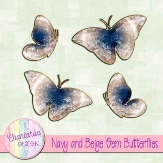Free butterflies in a navy and beige gem style