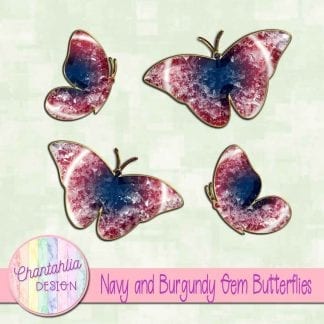 Free butterflies in a navy and burgundy gem style