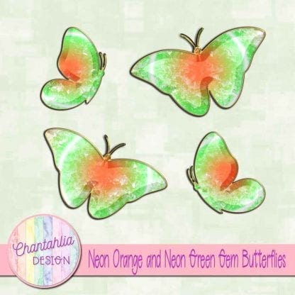 Free butterflies in a neon orange and neon green gem style