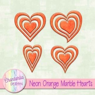 free neon orange marble hearts scrapbook elements