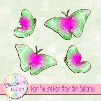 Free butterflies in a neon pink and neon green gem style
