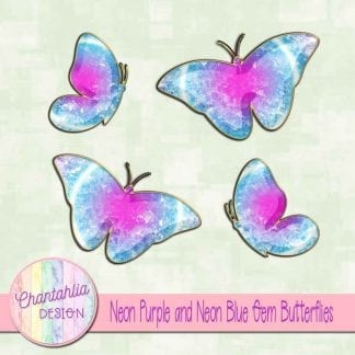 Free butterflies in a neon purple and neon blue gem style