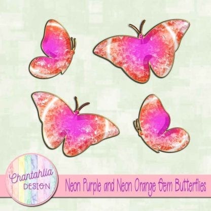 Free butterflies in a neon purple and neon orange gem style