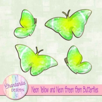 Free butterflies in a neon yellow and green gem style