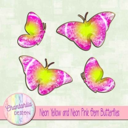 Free butterflies in a neon yellow and neon pink gem style
