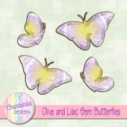 Free butterflies in a olive and lilac gem style