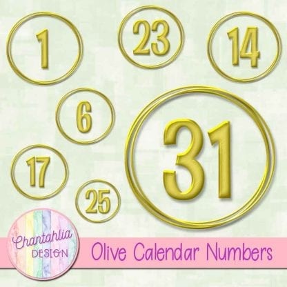 olive calendar numbers design elements