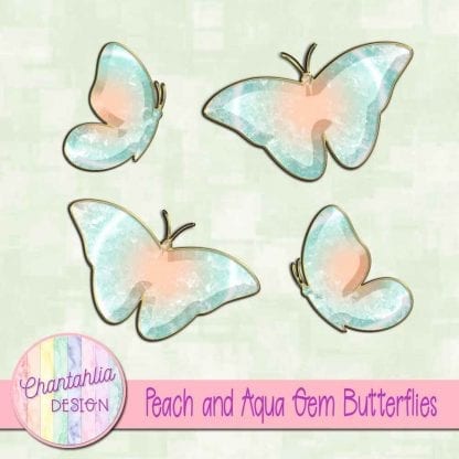 Free butterflies in a peach and aqua gem style