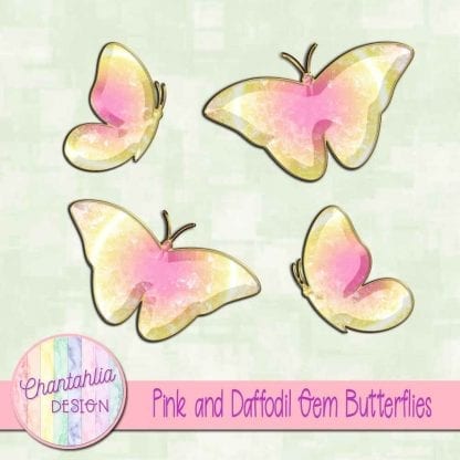 Free butterflies in a pink and daffodil gem style