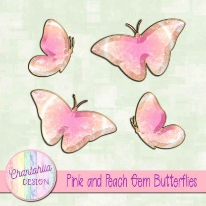 Free butterflies in a pink and peach gem style