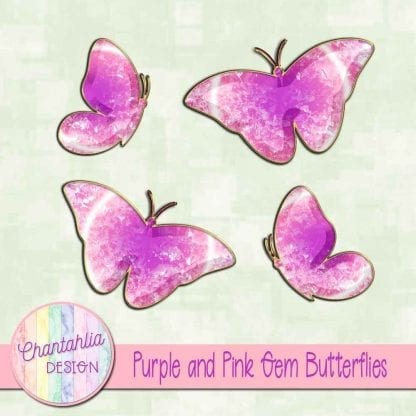 Free butterflies in a purple and pink gem style