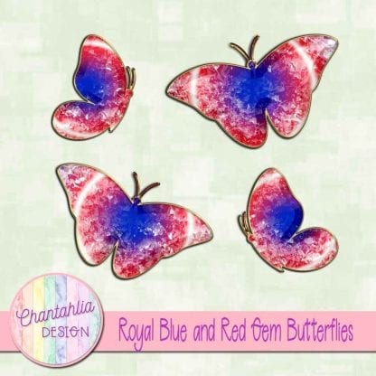 Free butterflies in a blue and red gem style