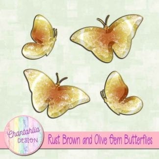 Free butterflies in a brown and olive gem style