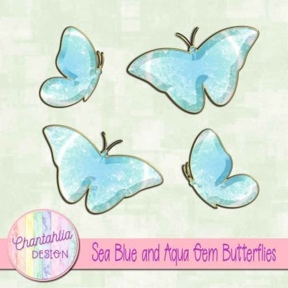 Free butterflies in a blue and aqua gem style