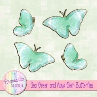 Free butterflies in an aqua and green gem style