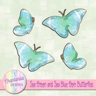 Free butterflies in a blue and green gem style