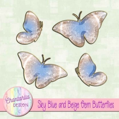 Free butterflies in a blue and beige gem style