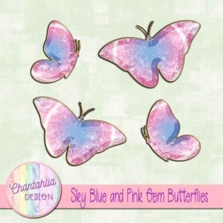 Free butterflies in a blue and pink gem style