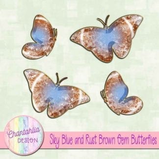 Free butterflies in a blue and brown gem style