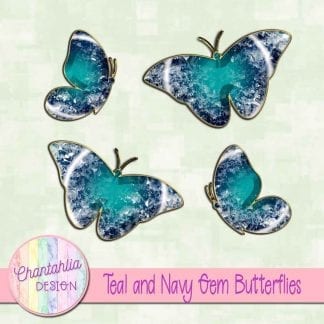 Free butterflies in a teal and navy gem style
