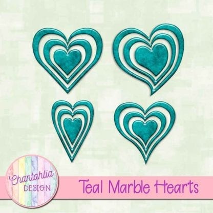 free teal marble hearts scrapbook elements