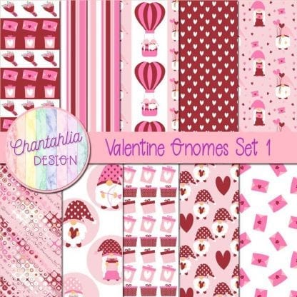 valentine gnomes digital papers