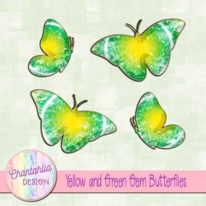 Free butterflies in a yellow and green gem style