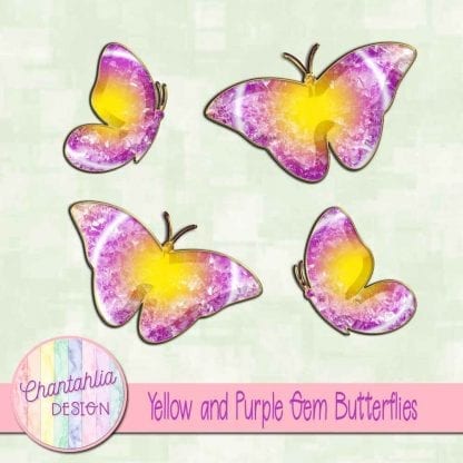 Free butterflies in a yellow and purple gem style