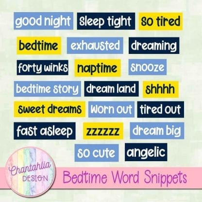 Free digital word snippets in a Bedtime theme