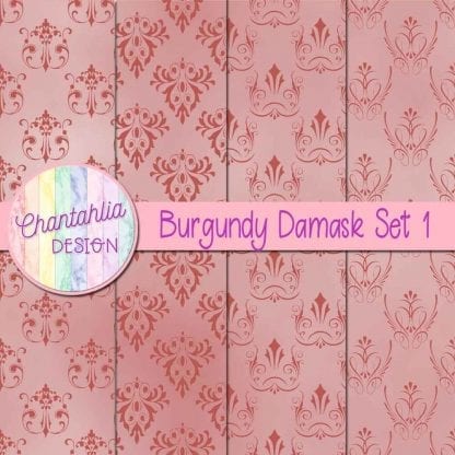 burgundy damask digital papers