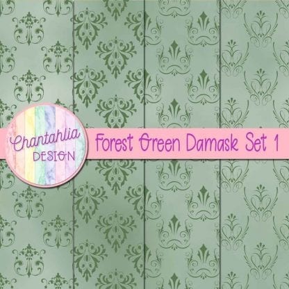 forest green damask digital papers