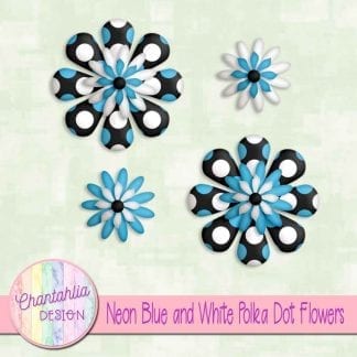 neon blue and white polka dot flowers