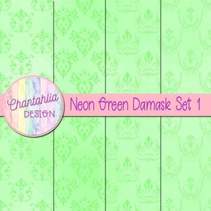 neon green damask digital papers