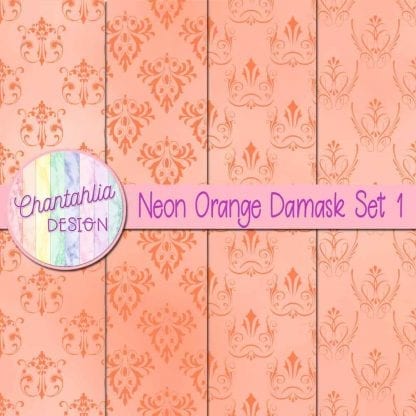 neon orange damask digital papers