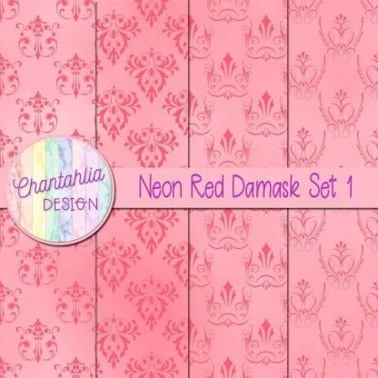 neon red damask digital papers