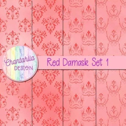 free red damask digital papers