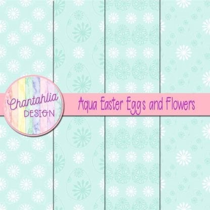 free aqua digital papers featuring flowers in Easter eggs