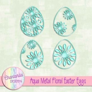 free aqua metal floral easter eggs